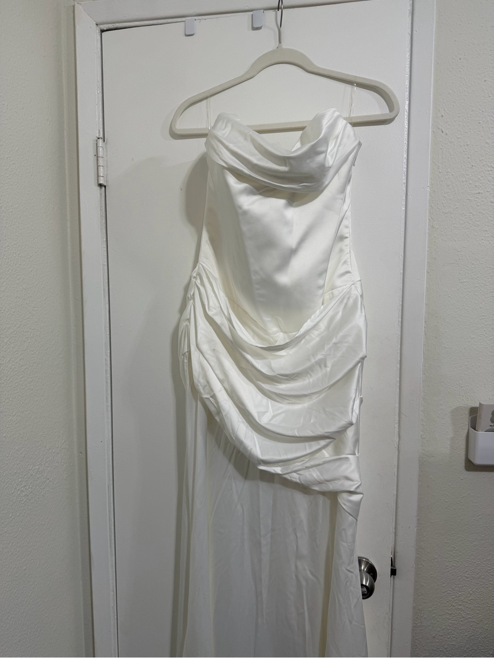 SOLD: Babyboo White Strapless Wedding Gown with Asymmetric Draped Skirt - Picture 6 of 8